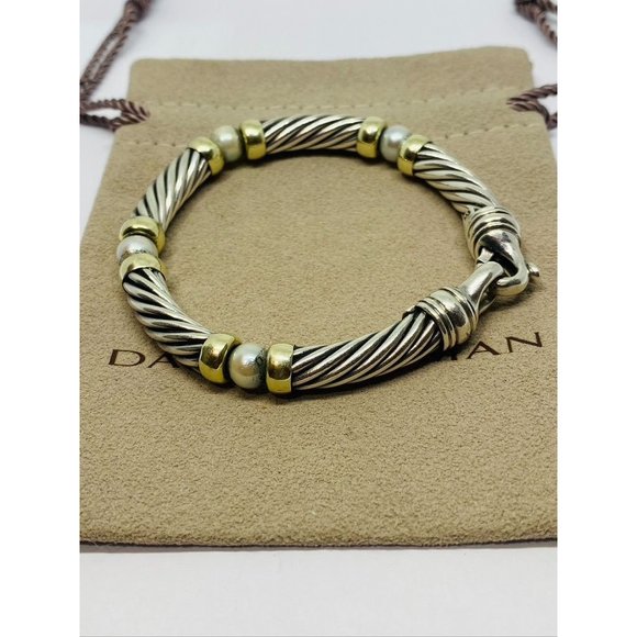 David Yurman Metro Pearl 925 14K Bracelet 7mm pearl  6.75 - Picture 2 of 11